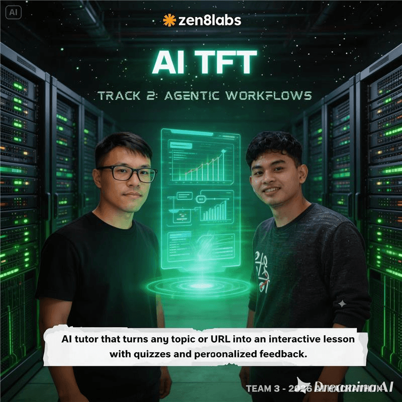 Ảnh giới thiệu đội thực hiện Cô giáo Thảo tại hackathon Zen8Labs: hai thành viên đội và giao diện minh họa sản phẩm